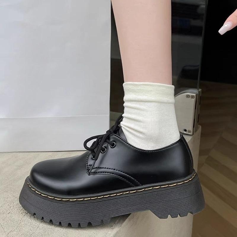 

Retro Leather Shoes, New Style of Cake Flat Thick-soled Height-increasing Shoes 40