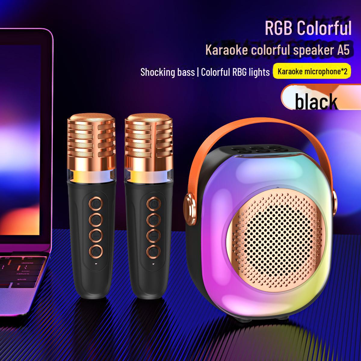

Портативный RGB Bluetooth-динамик с беспроводным микрофоном Dual Microphone