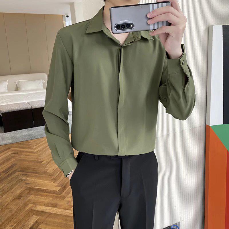 2022 Spring Men's Fashion Casual Long Sleeve Solid Color Shirt - Light Mature Style