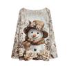 Women's Fashion Christmas Print Lightweight Sweater Casual Long-Sleeve Knit Pullover Top