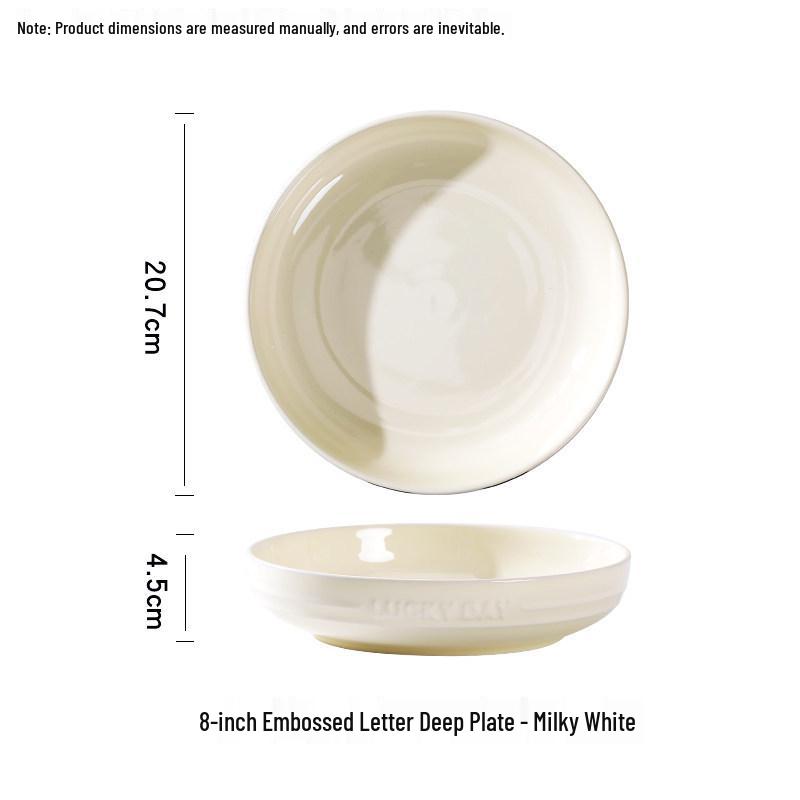 4-Piece Set: 8-Inch Ceramic Deep Soup Plates, Thickened for Large Capacity - Creative Cream Style