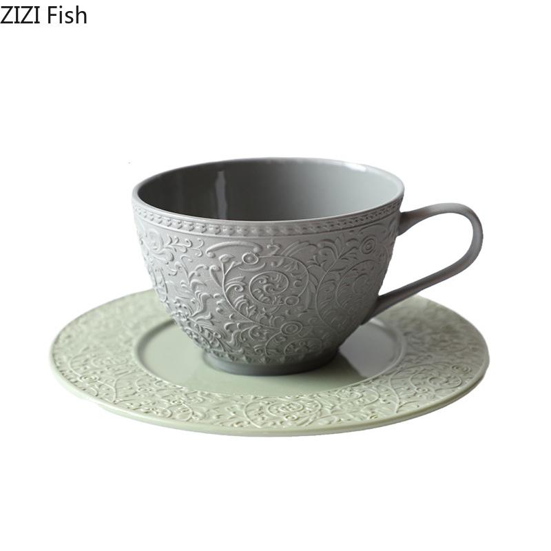Flower Relief Ceramic Cup&saucer Floral Pattern Coffee Mug Dining Table Milk Mugs Afternoon Tea Teacup Fruit Juice Container