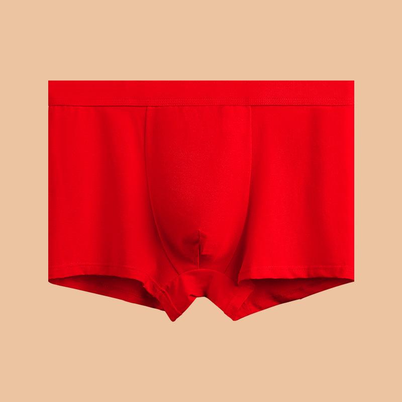 Men's Year of the Rat Red Mid-Waist Cotton Boxer Briefs with Antibacterial, Breathable Comfort and U-Shaped Pouch.