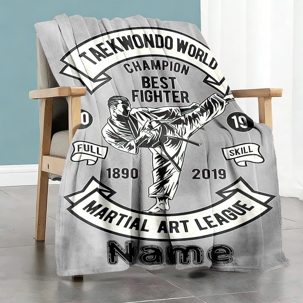 Taekwondo Uniform Personalized Text Blanket Throw Customizable Blanket Ultra-Soft Perfect for Chair Bed Home Decor Office for All Occasions