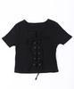 WEGO PHILLY Short Sleeve Compact Size Black T-Shirt, Lace-Up Top, Girly, Casual, Spring/Summer Clothes, Women's, F,