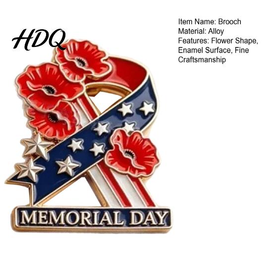 Respect Brooch Memorial Day Flower Pin Commemorative Soldier Long-lasting Tribute Wear-Resistant Anti-Rust Patriotic Lapel