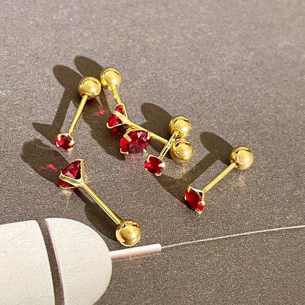 Classics Luxury Round Red Zircon Bead Stud Simple Earrings for Women Fashion Body Piercing Trend Jewelry Accessories Party Gifts