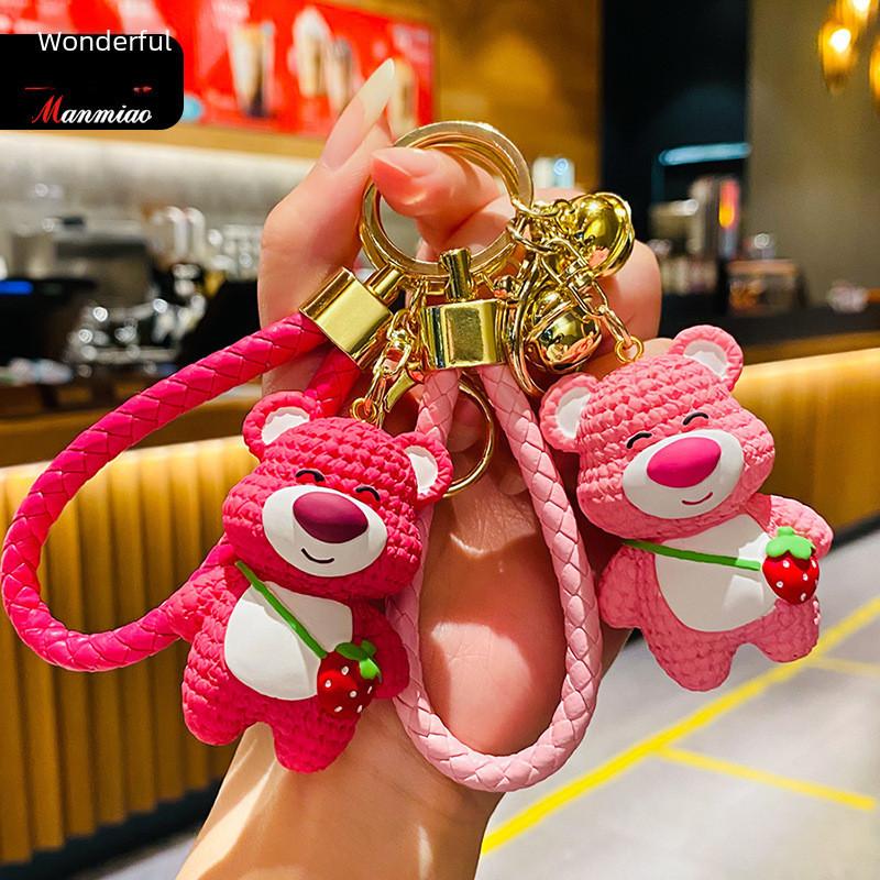 Adorable Resin Strawberry Bear Keychain Cute Cartoon Key Ring Perfect For Bags And Gifts