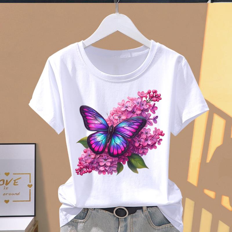 

(Asian Size) Clothing Print Graphic Tee watercolor love sweet 90s Female Casual Fashion T Women s Top Short Sleeve T-shirts 5XL