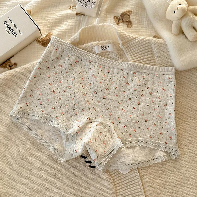 Women's Summer Thin Floral Pure Cotton Crotch Two In One Flat Angle Safety Underwear