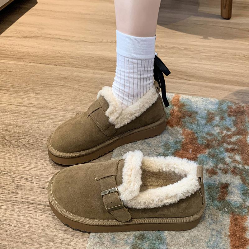 Women's thick bottom large size thickened winter warm fur one snow boots padded lining ankle boots non-slip hiking sports Loafers cotton shoes