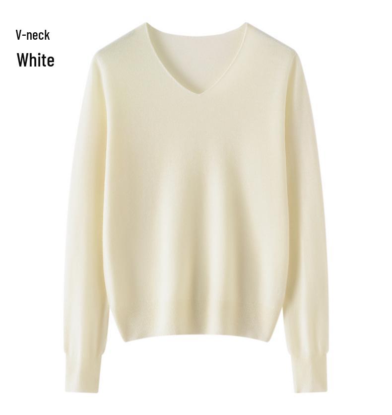 Women's 100% Pure Wool Seamless Knit Sweater, Machine Washable, Round Neck Spring Top
