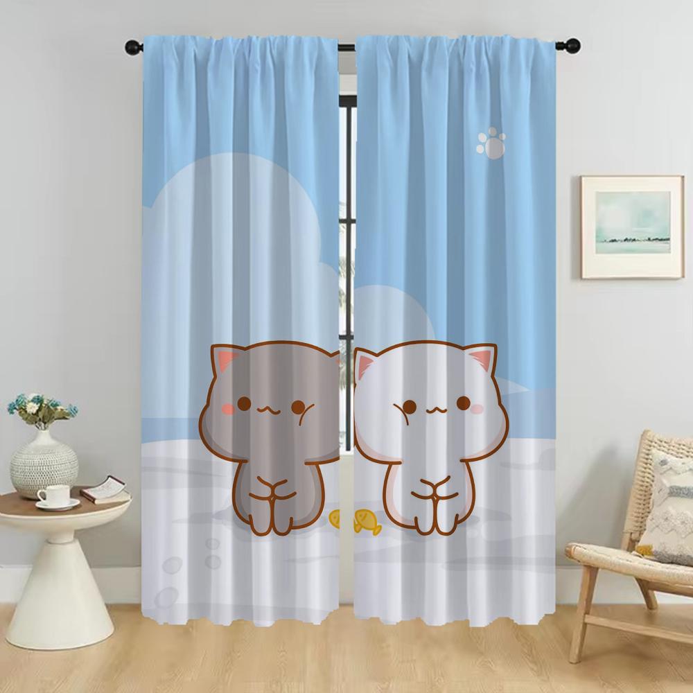Peach Mochi Cat Eleganckie firanki do pokoju 2 sztuki firanki do pokoju 2 panele firanki do wnętrza domu ścianka działowa salon kuchnia