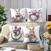 Easter Purple Tulip Bunny Egg Pillow Covers Set Of 4 Watercolor Spring Decor Soft Cozy For Sofa Bed Living Room Easter Gifts
