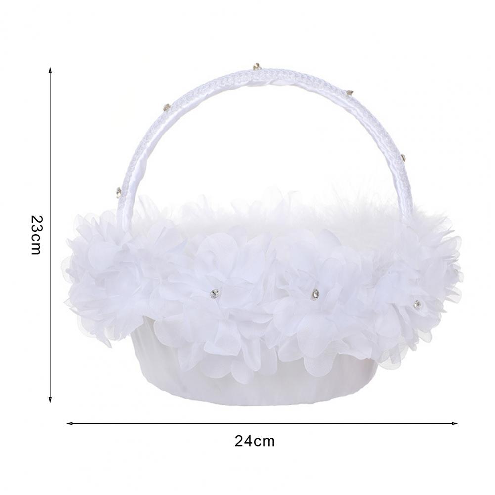 Chiffon Flower Basket Lace Rhinestone Flower Basket Elegant Lace Handle Flower Wedding Boys Girl Basket Hand Flower Basket