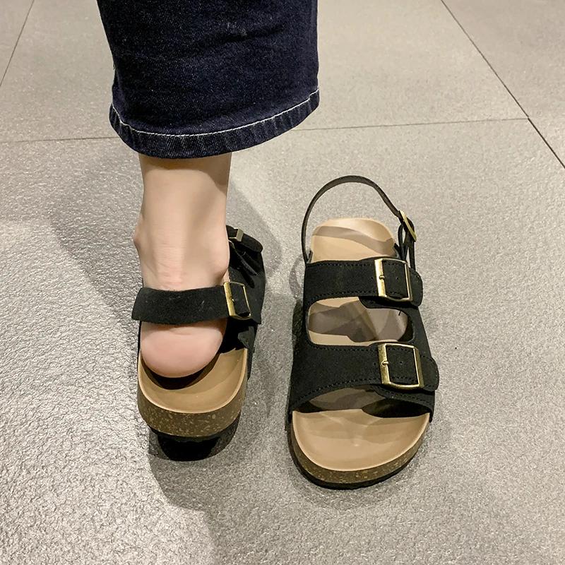 Fashion 2025 New Open Toe Women's Sandals Fashion Belt Buckle Casual Sandals Women Summer Plus Size Solid Best Seller Rome Flat Sandals