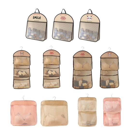 Mesh Wardrobe Organizer Large Capacity Storage Net with Hook Breathable Hanging Storage Pouch for Socks Underwear Dormitories Travel Use