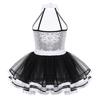 Girls Kids Shiny Sequins Modern Jazz Dance Outfit Ballet Tutu Dress Stage Performance Dancing Costume