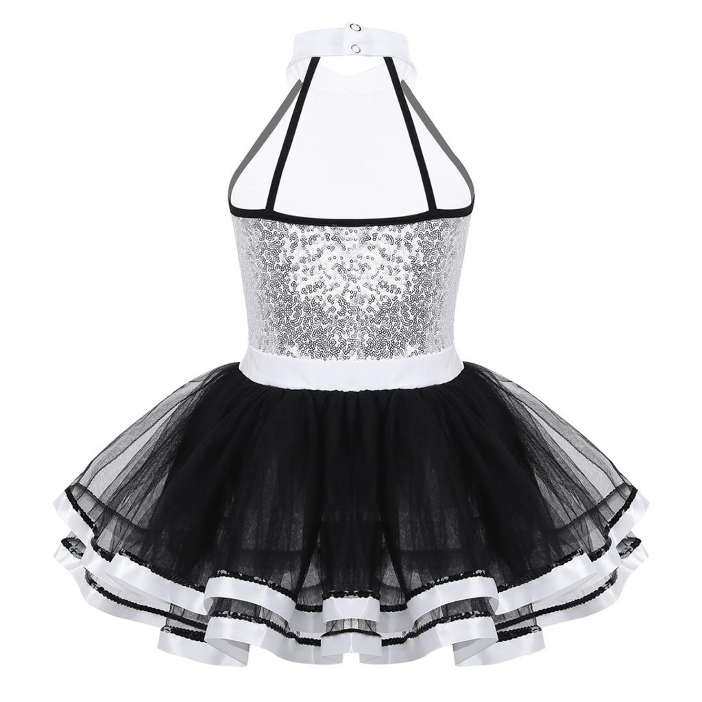 Girls Kids Shiny Sequins Modern Jazz Dance Outfit Ballet Tutu Dress Stage Performance Dancing Costume