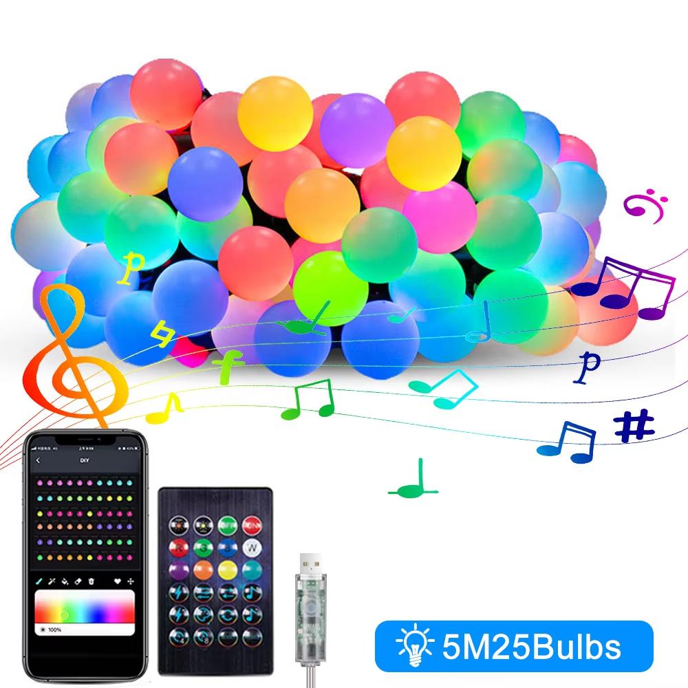 

Smart String Light USB Powered Globe Fairy Light Bluetooth APP & Remote Control DIY Color Music Sync for Bedroom Christmas Tree