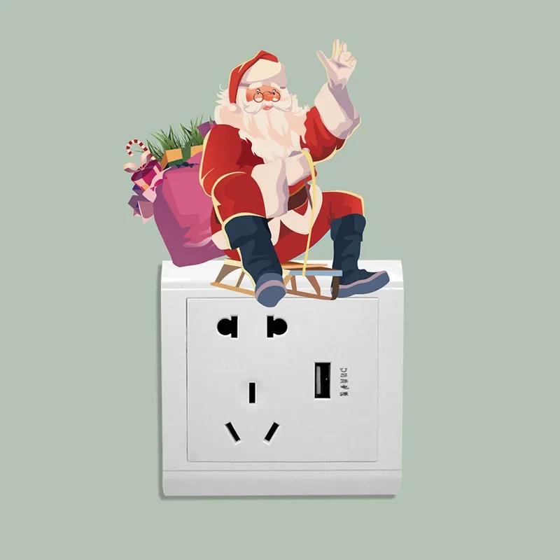 Wall Decals Santa Claus Elk Snowman Switch Sticker Christmas Wall Switch Panel DecorativeNew Year Removable Wall Mural Art Pvc