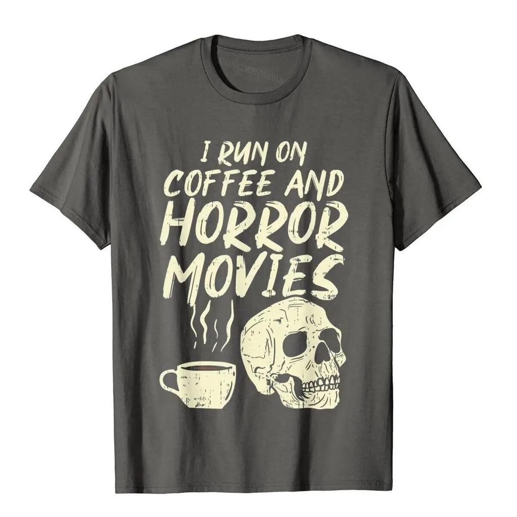 I Run Coffee Hororové filmy Lebka Skeleton Zábava Halloween 2020 Tričko Bavlna Unisex Trička Outdoor Tops & Trička Faddish Preppy