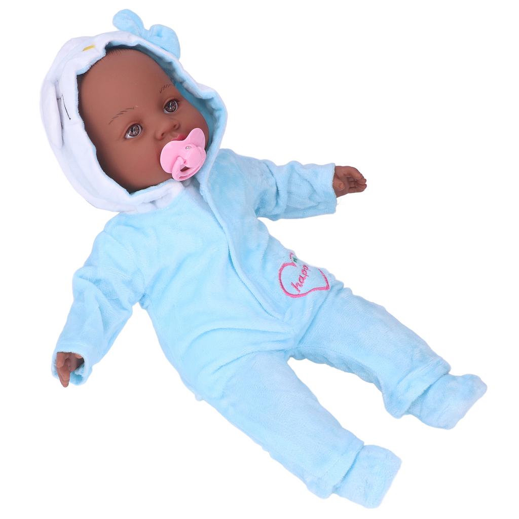 16inch Reborn Doll Black Skin Color Simulation Soft Vinyl Lifelike Baby Doll with Pacifier
