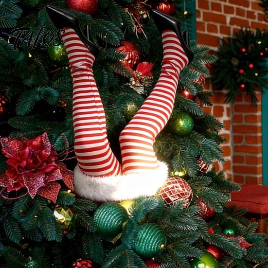 Christmas Tree Swinging Santa Legs Leg Ornament, Electric Hanging for Tree, Funny Photo Props Fluffy Topper with Clip, Holiday Party Decoration