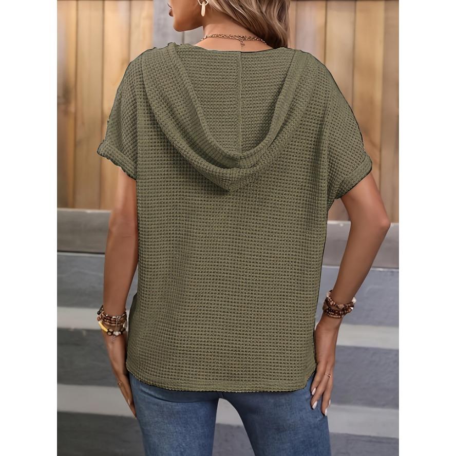 YYFS Women's Fashion Casual Summer Spring Solid Color Print Short Sleeve Hooded Blouses & Shirts