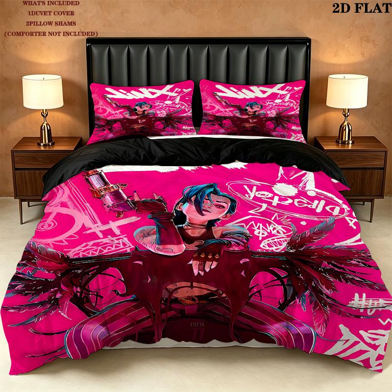 Jinx Pattern Bedding Quilt Set Quilt Cover Pillowcase Home Birthday Gift(1 * duvet cover + 2 * pillowcase, without core)