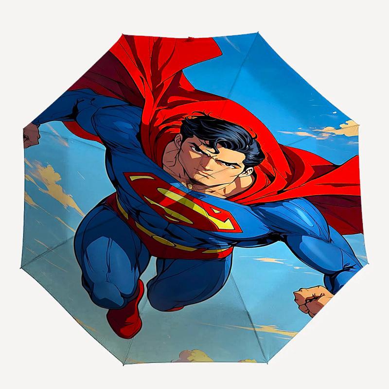 1pc Superman Automatic Folding Umbrella - Compact 8-Rib Design, Durable Plastic & Iron1338L