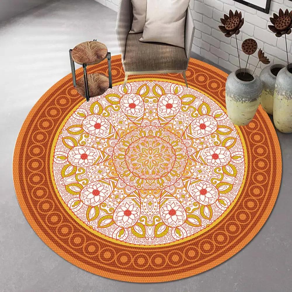 Bohemian Mandala Round Carpet Ethnic Style Vintage Floral Rug Living Room Coffee Table Sofa Mat Bedroom Hanging Basket Chair Mat