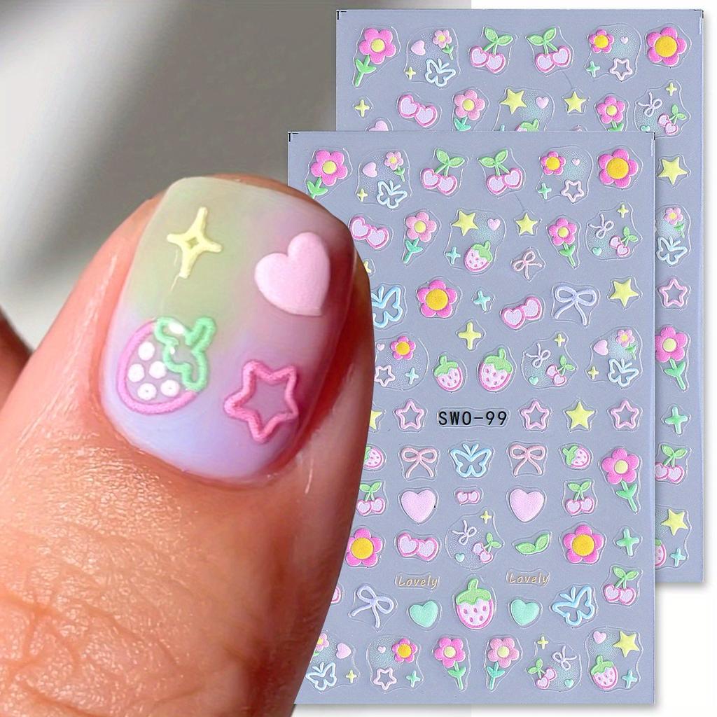 2025 New Summer Nail Sticker, Cute Macaron Design with Cherry Strawberry Patterns Ins Style Nail Art Decals