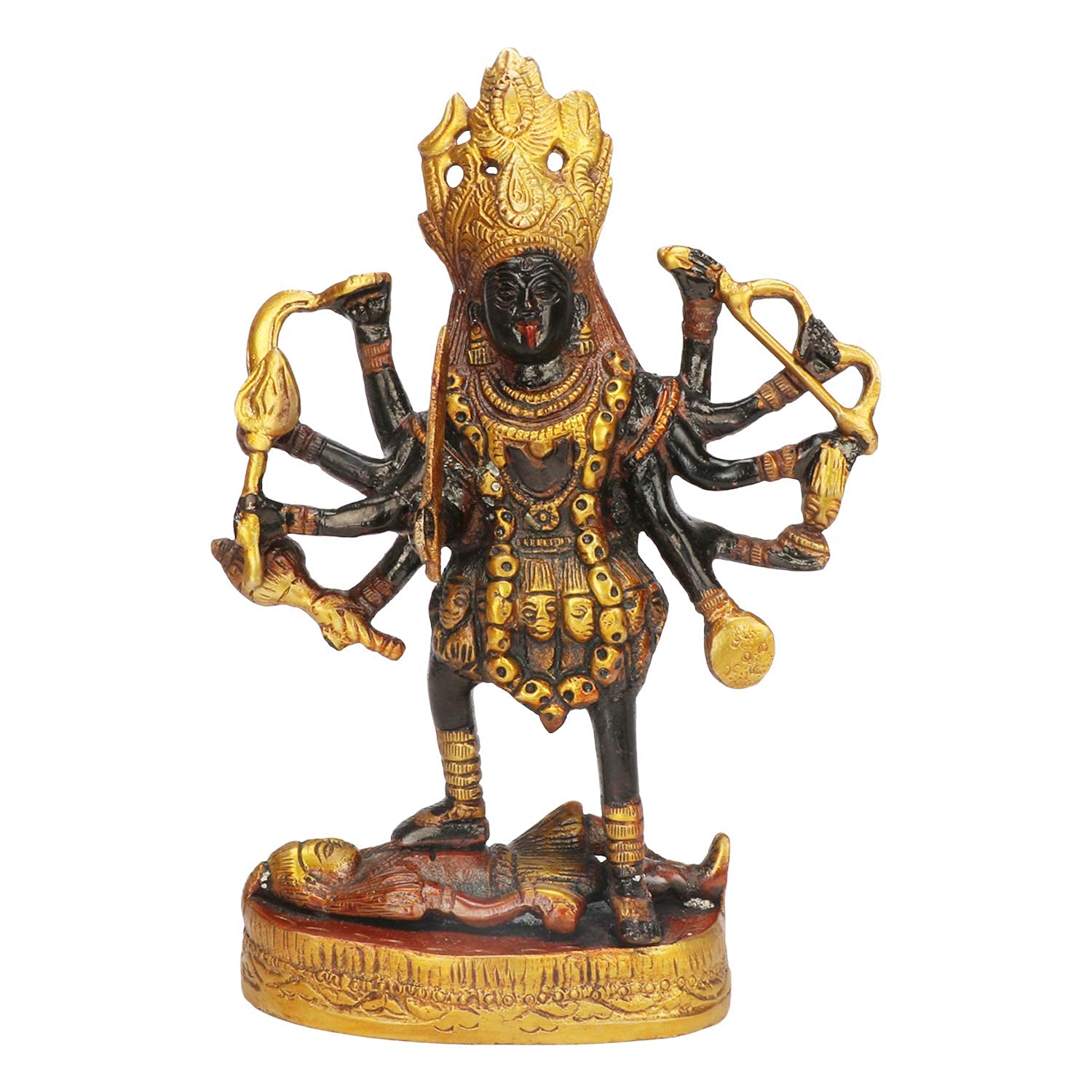 

Pure Brass Goddess Maa Kali Idol For Home Decor In Multicolor - 7.5 Inch