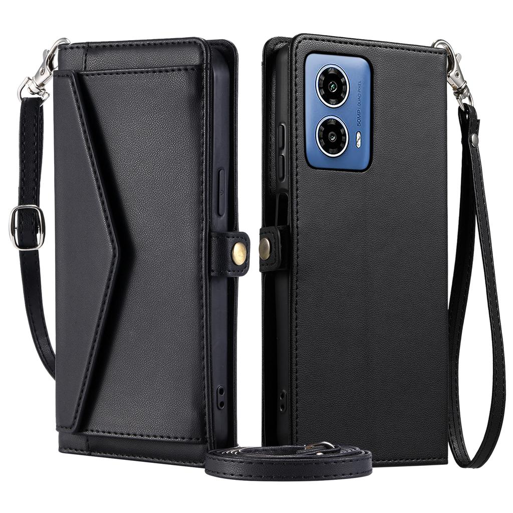 For Motorola Moto G45 5G/G34 5G Leather Case Wallet Stand Phone Cover with Straps