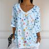 Women's Casual And Fashionable V-Neck Floral Print Seven Quarter Sleeved Top Top
