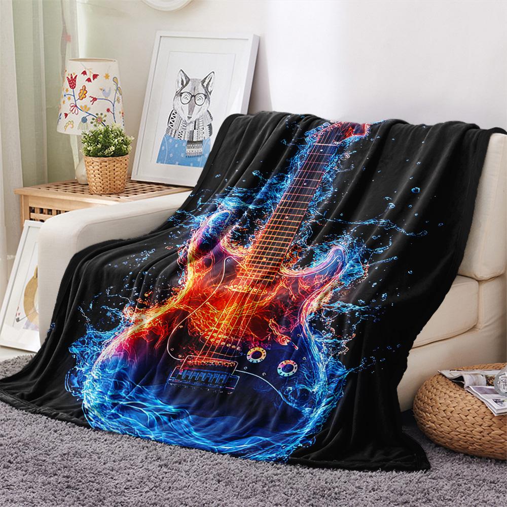 Guitar Print Flannel Blanket, High Quality Comfortable for All Seasons, Home Decor, Warmth and Comfort, Perfect for Christmas Gifts