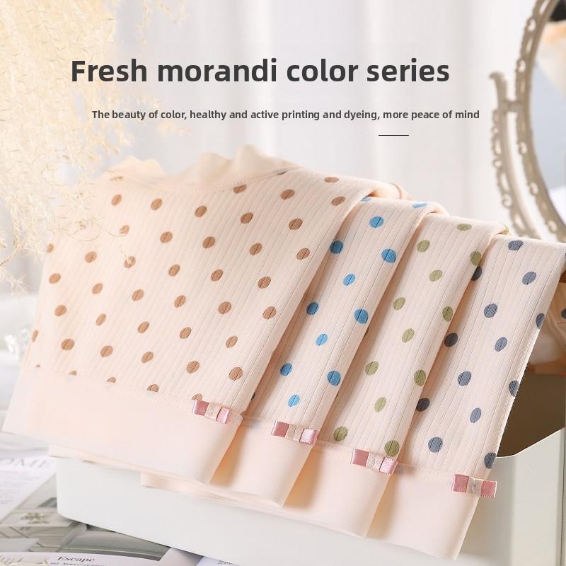 Plus Size Women's Spring and Autumn Polka Dot Print Cotton High Waist Tuck Hip Briefs