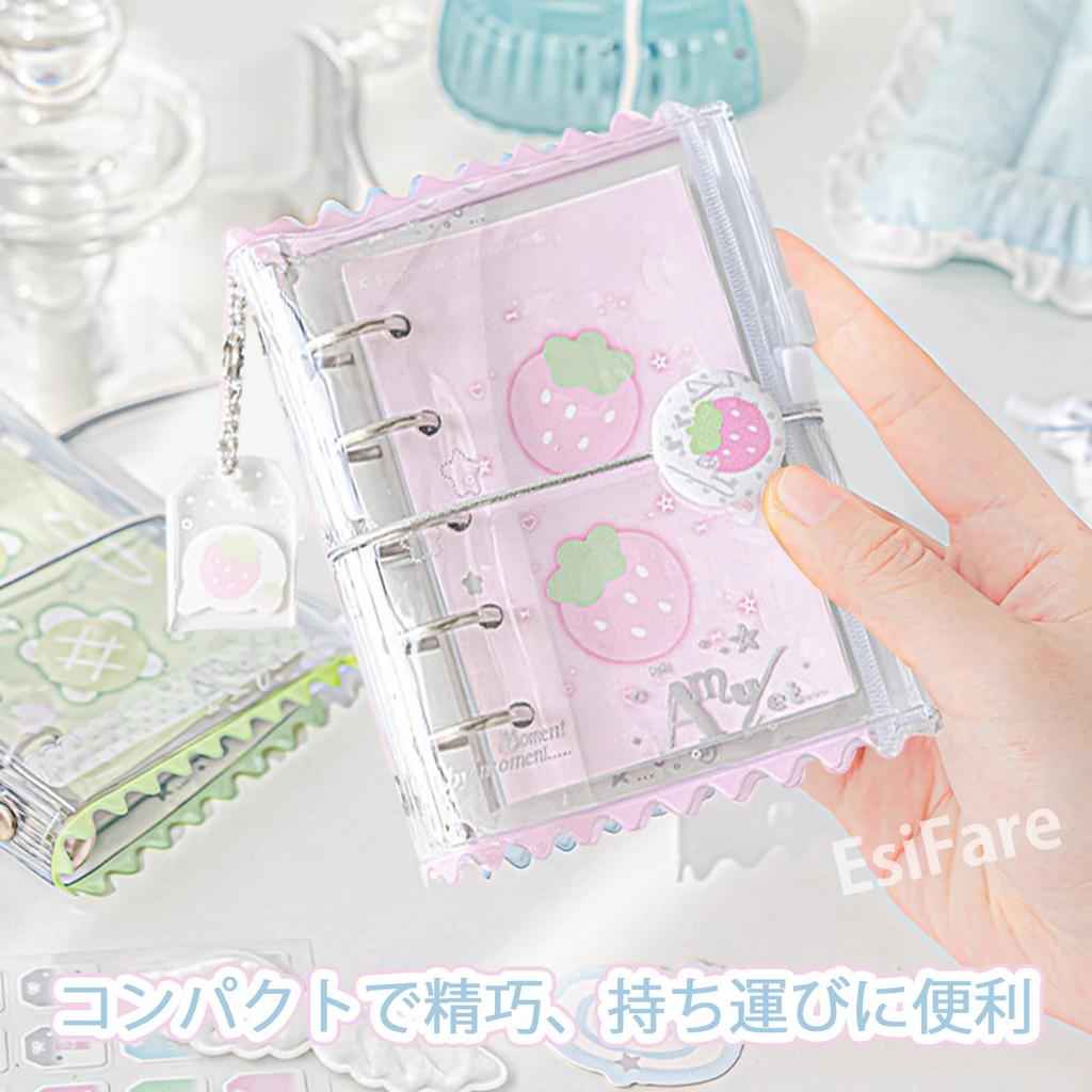EsiFare M5 Scrapbook-Set, Transparentes Stickerbuch, Niedliches Notizbuch im Taschenformat, M5-Ordner, 70 Seiten, 4 Haftnotizen, 4 Sticker, 1 Kleine Karte, 1 Anhänger,
