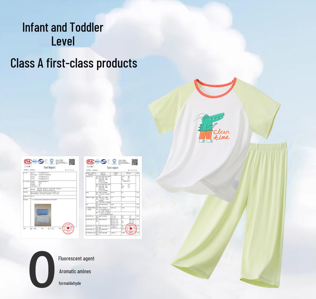 Lanjing Modal Boys Summer Pajama Set - Lightweight Short Sleeve and Seven-Point Pants for Air-Conditioned Comfort Fits 130-140cm, 60-70 lbs