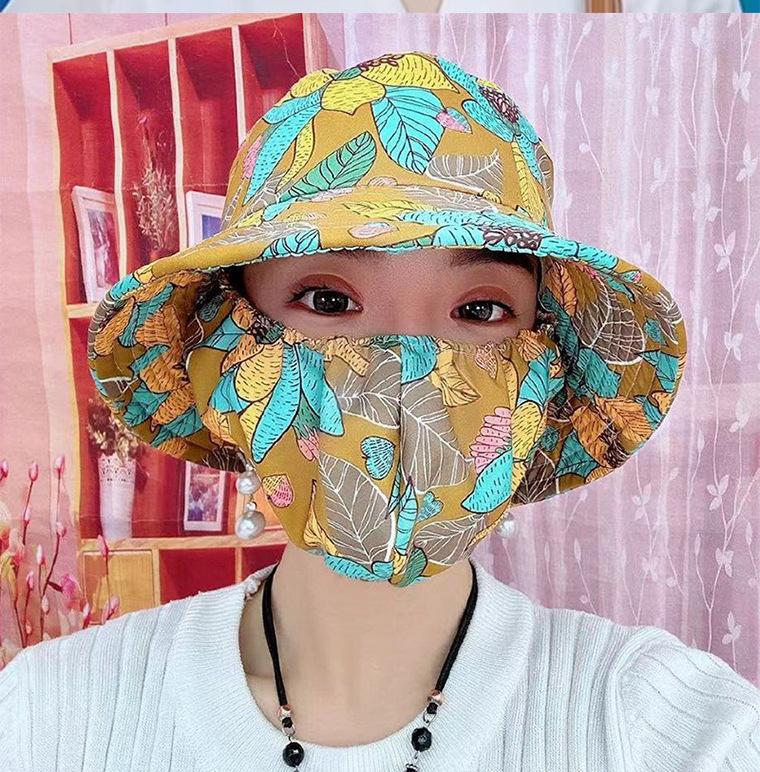 Chapeau de soleil d'été chapeau seau chapeau avec masque intégré protection solaire d'été chapeau de soleil protection solaire extérieure chapeau pour le visage