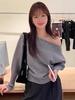 Women's Khaki One-Shoulder Lantern Sleeve Knit Sweater - 2026 Autumn Collection