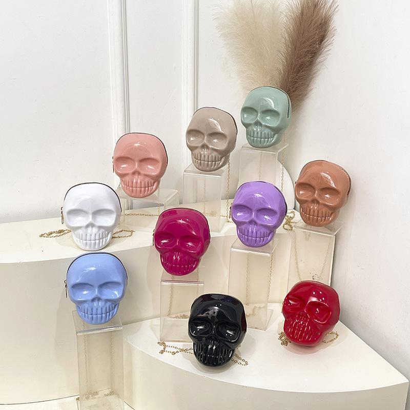 Rose Red Cute Carto Shoulder Bag Halloween Funny Ghost Skull Bag Pu Leather Zipper Handbag Purse Small Crossbody Phe Bags