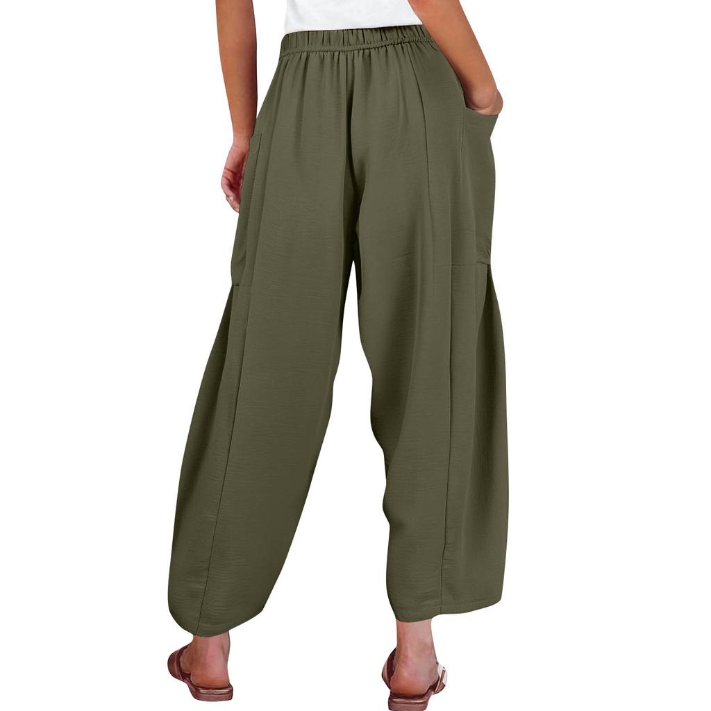 Women Plus Size Wide Leg Pants Middle Waist Summer Baggy Pants With Pockets