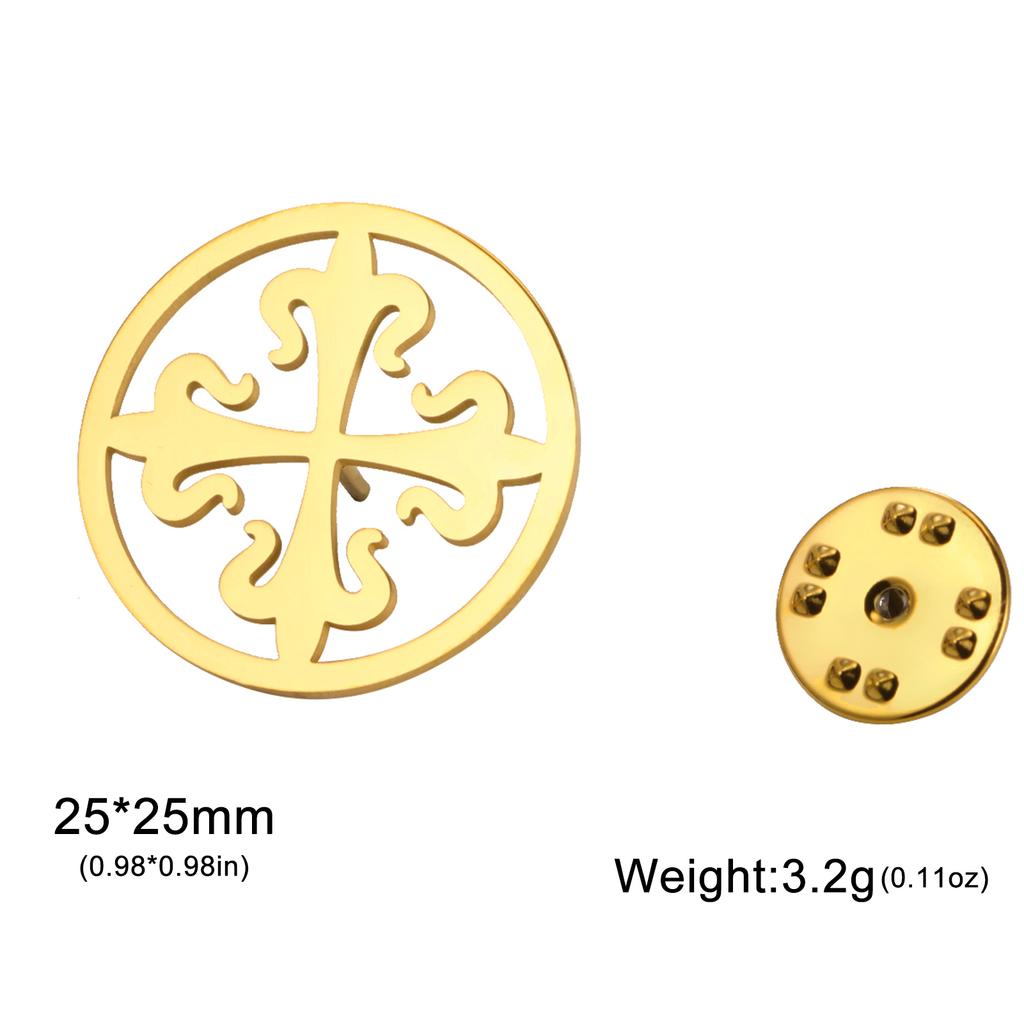Lucktune Cross of Lilies Brooches Stainless Steel Metal Pins For Men's Shirt Badges Cross Symbol Lapel Pins Vintage Jewelry Gift