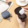 Estuche protector de cuero genuino de color sólido con cremallera cuadrada pequeña para auriculares y llaves Estuche protector de cuero de vaca Estuche para auriculares Bluetooth