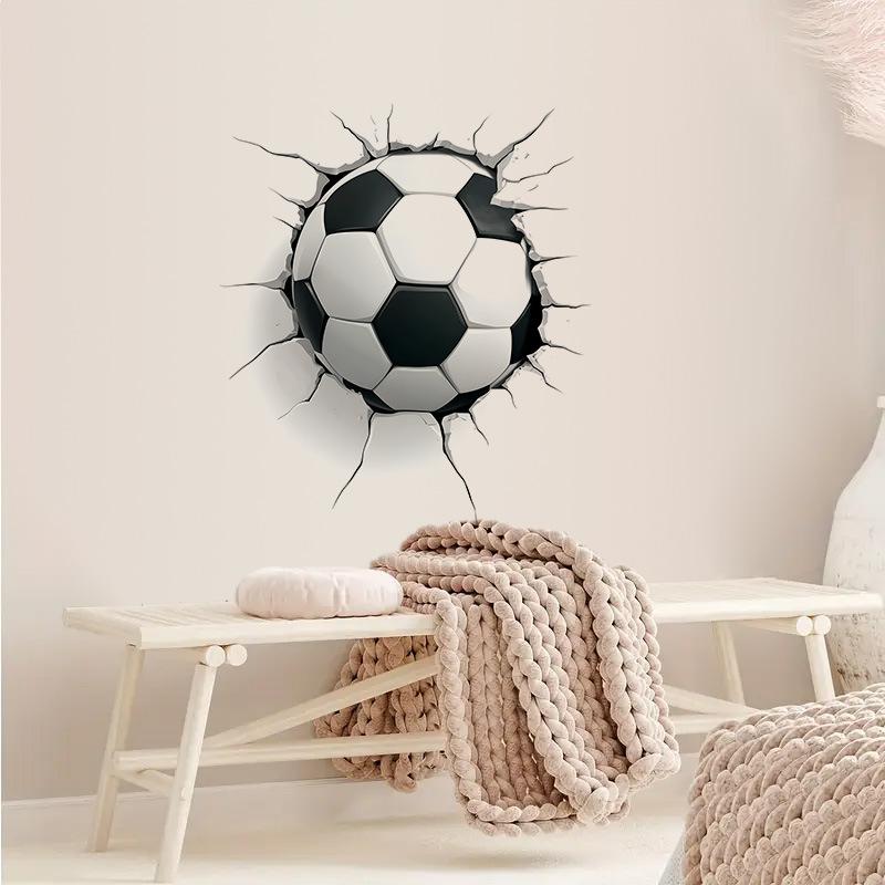3D Breaking Through Wall Soccer Football Toilet Sticker Self-Adhesive Waterproof Removable Bathroom Home Decor Art