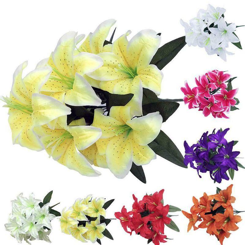 Elegant 45cm 10 Heads Artificial Stargazer Lilies Chic Silk Flower Bouquet For Weddings