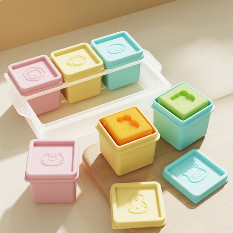 Dishwasher Safe Baby Food Storage Container 6 Grids Silicone Snacks Organizers Freezer To Microwave Snacks Box With Lid