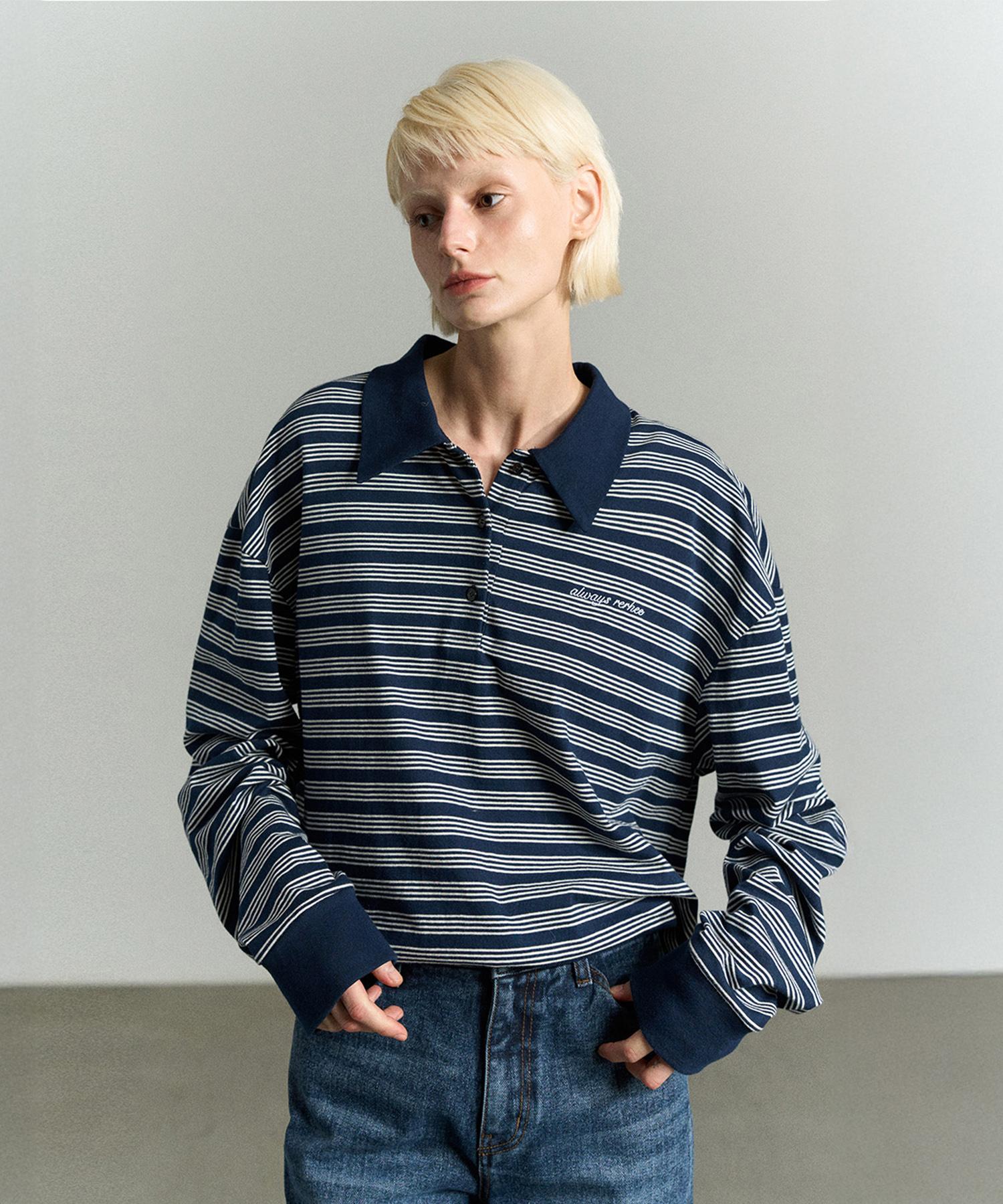 Rugby Striped Unisex Polo Shirt Midnight Navy Midnight Navy/S_M(Womens Free)